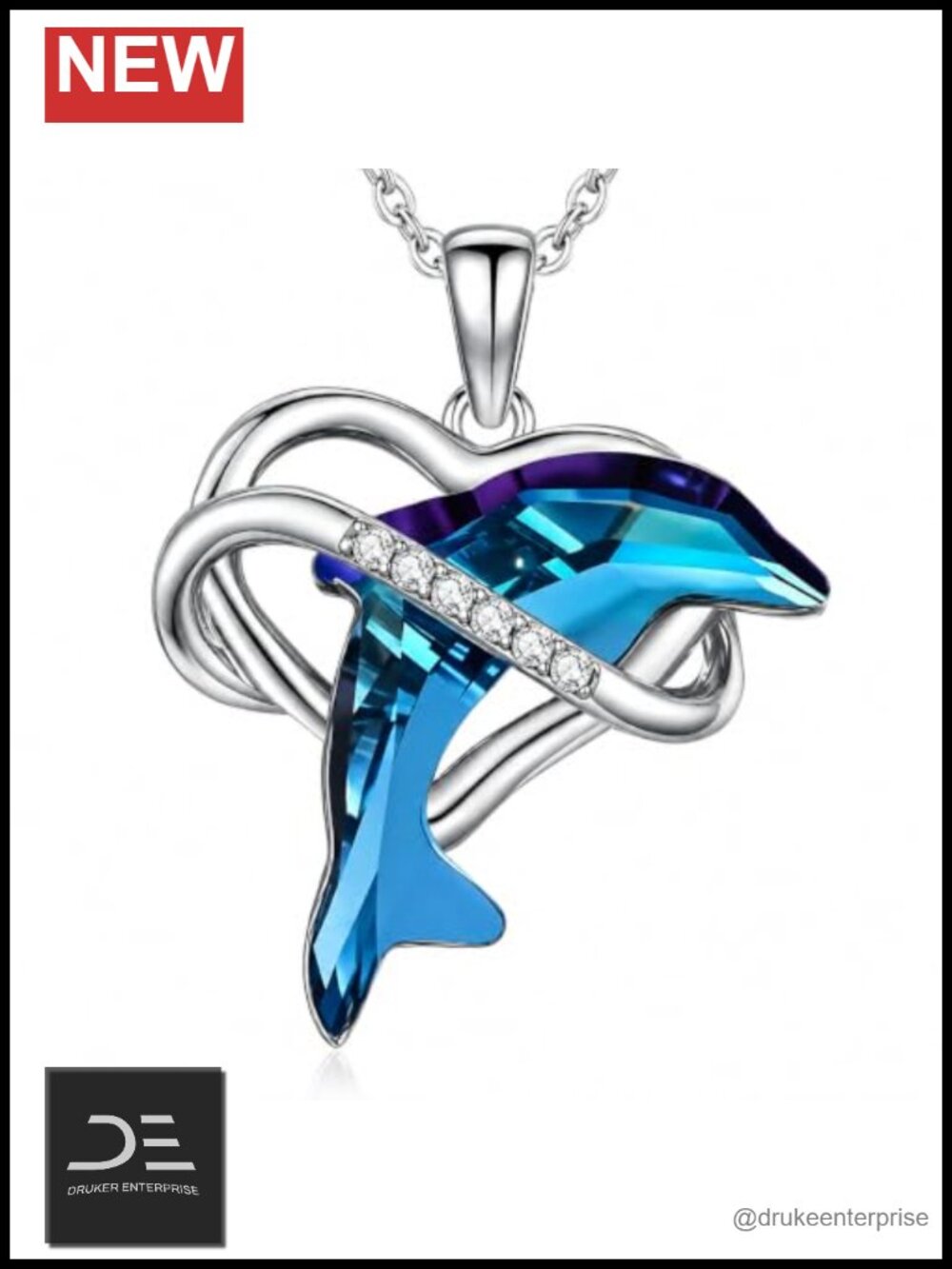 Blue Crystal Dolphin Pendant Necklace Ocean Jewelry Women Gift